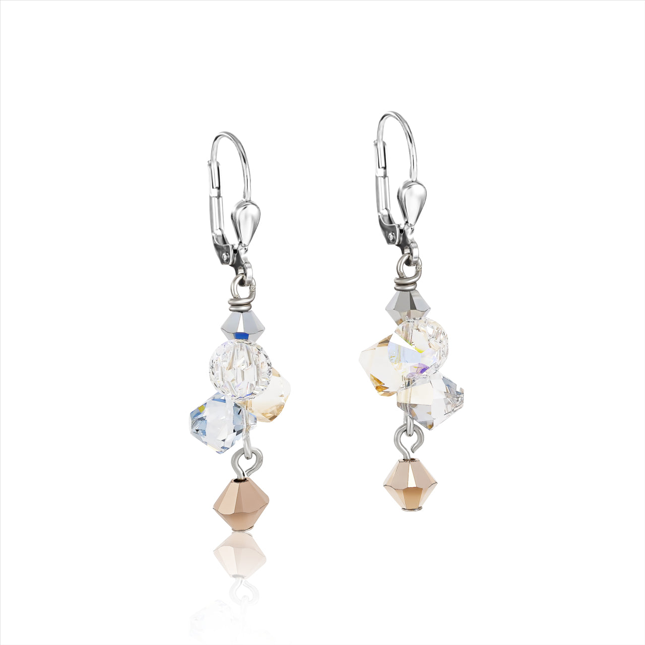 Earrings - CDL - stainless steel with rose gold crystals & champagne coloured Swarovski crystals with sterling silver fittings