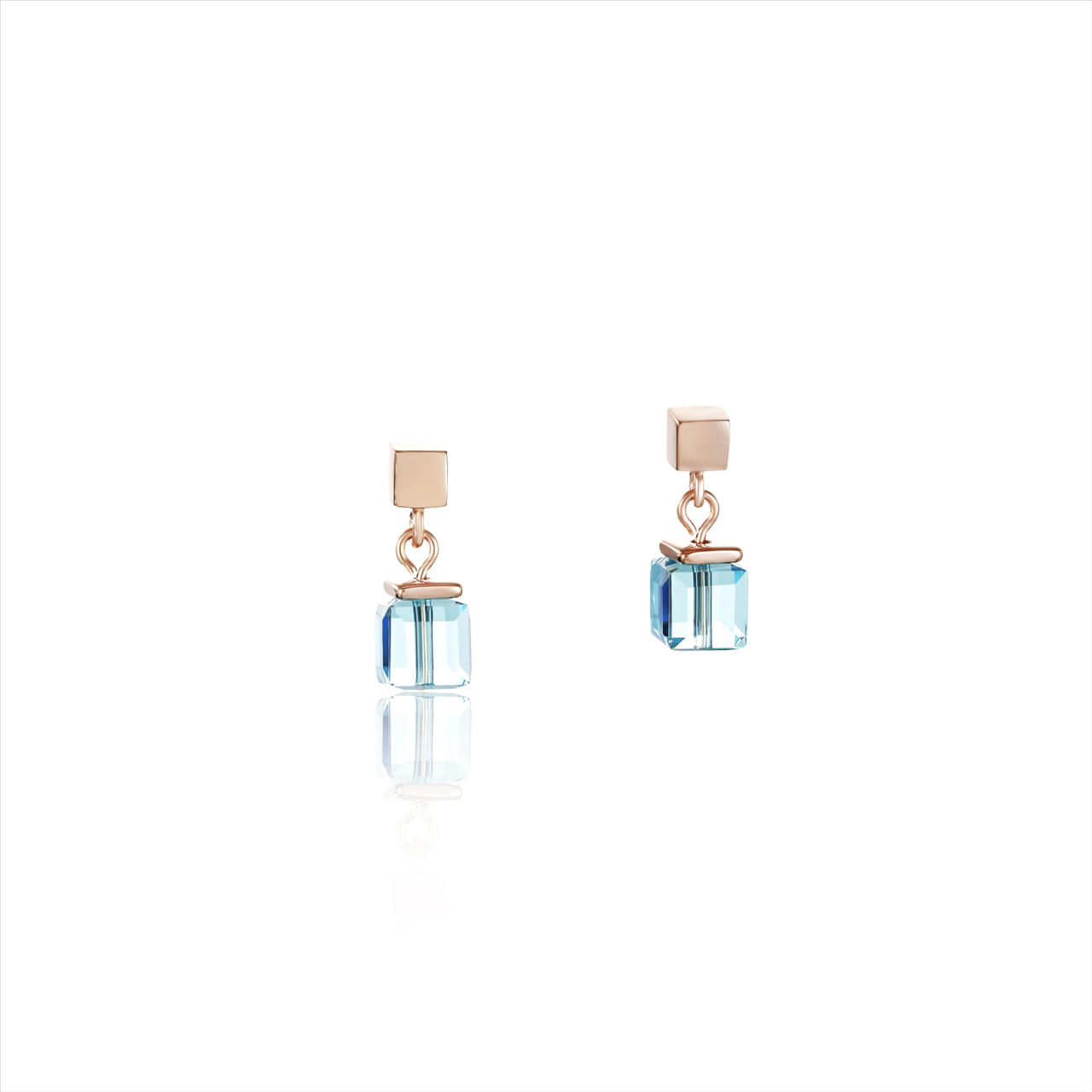 Earrings - CDL - rose gold plated stainless steel with aquamarine blue Swarovski crystals & sterling silver fittings