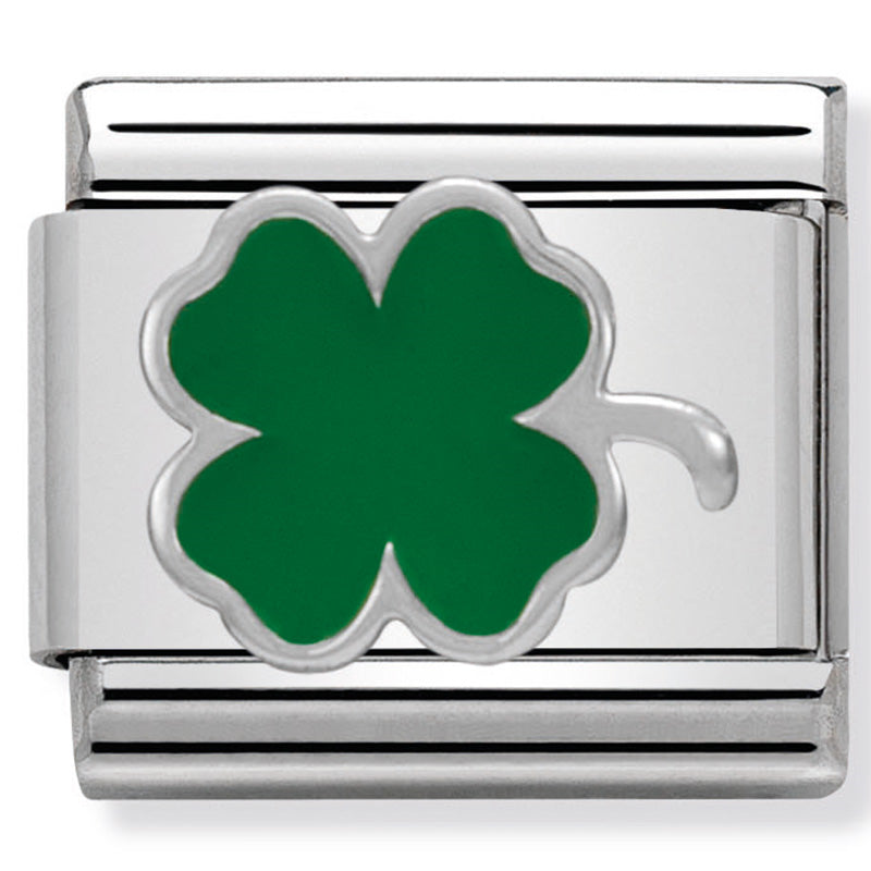 Nomination - Classic SYMBOLS st/steel, enamel & silver 925 (Green Clover)