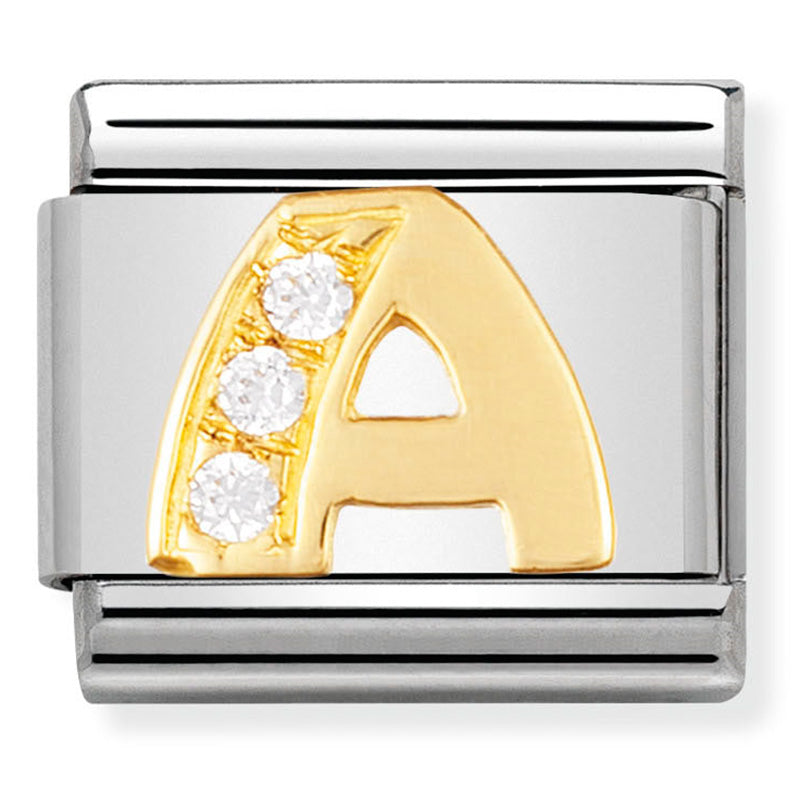 Nominaiton - Classic LETTERS st/steel, 18ct gold & cz (Letter A)