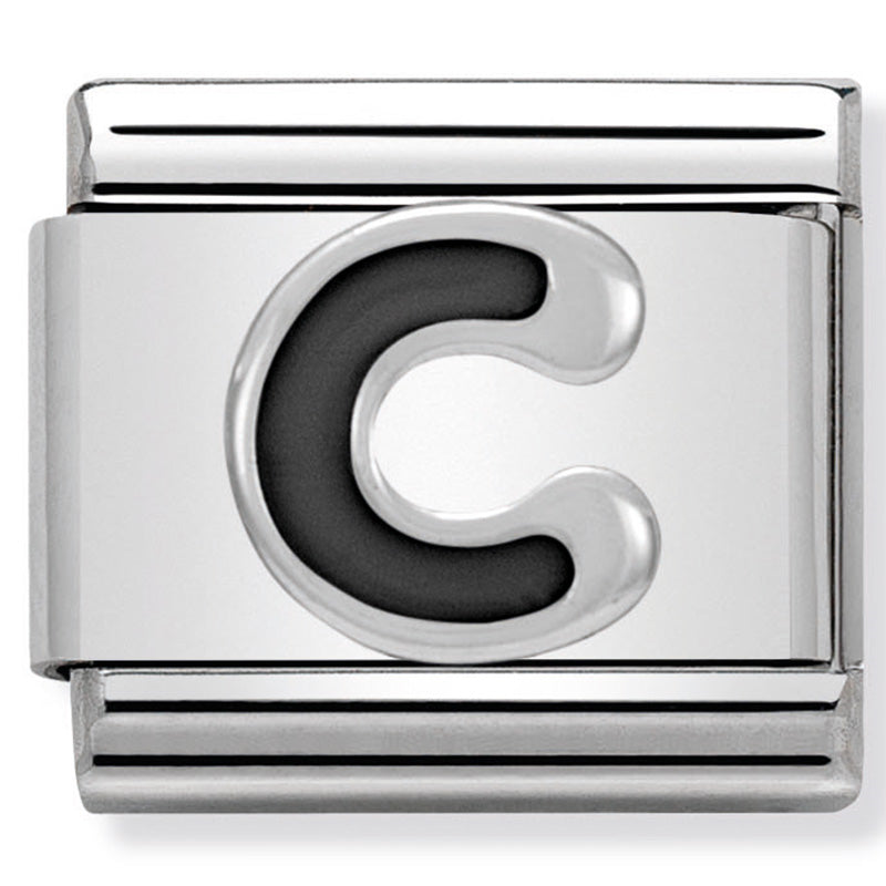 Nomination - Classic BLACK ALPHABET st/steel, enamel & silver 925 (Letter C)