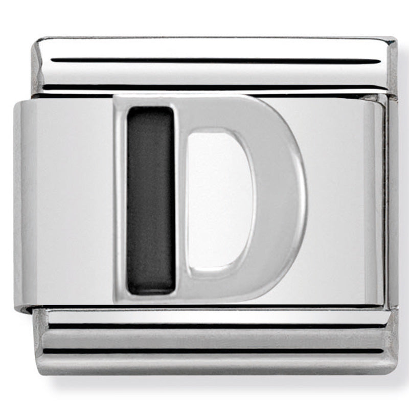 Nominaiton - Classic BLACK ALPHABET st/steel, enamel & silver 925 (Letter D)