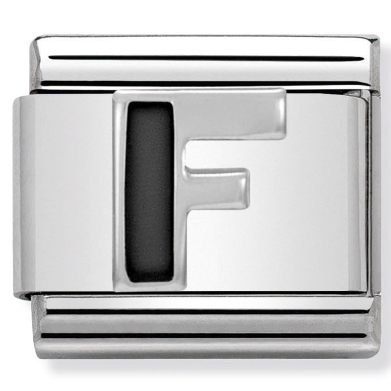 Nomination - Classic BLACK ALPHABET st/steel, enamel & silver 925 (Letter F)