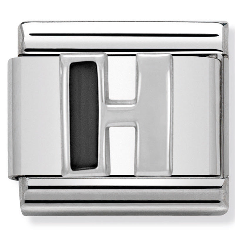 Nomination - Classic BLACK ALPHABET st/steel, enamel & silver 925 (Letter H)