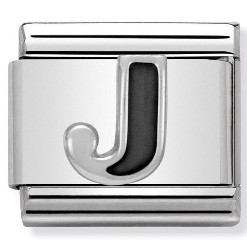 Nomination - Classic BLACK ALPHABET st/steel, enamel & silver 925 (Letter J)