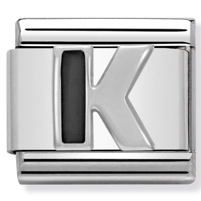 Nominaiton - Classic BLACK ALPHABET st/steel, enamel & silver 925 (Letter K)