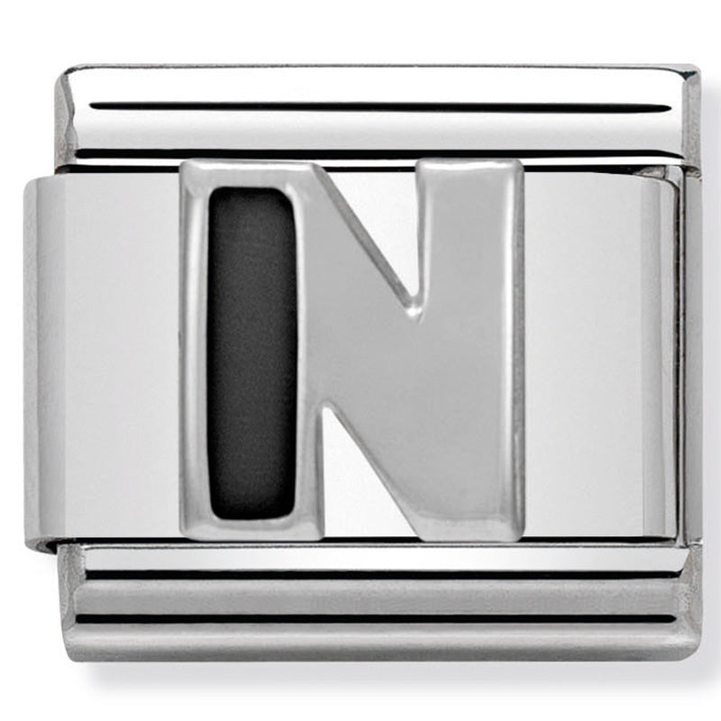 Nominaiton - Classic BLACK ALPHABET st/steel, enamel & silver 925 (Letter N)