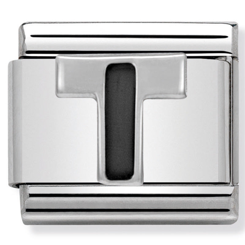 Nomination - Classic BLACK ALPHABET st/steel, enamel & silver 925 (Letter T)