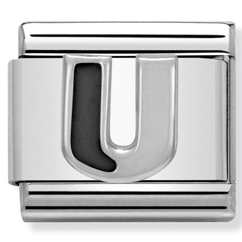 Nomination - Classic BLACK ALPHABET st/steel, enamel & silver 925 (Letter U)