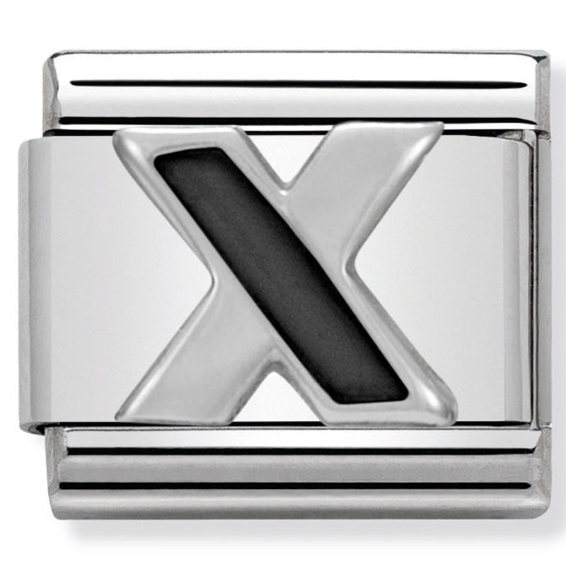 Nomination - Classic BLACK ALPHABET st/steel, enamel & silver 925 (Letter X)