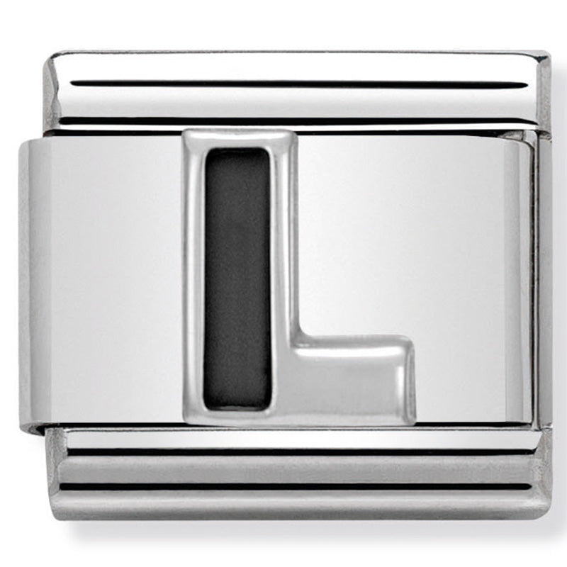 Nomination - Classic BLACK ALPHABET st/steel, enamel & silver 925 (Letter L)